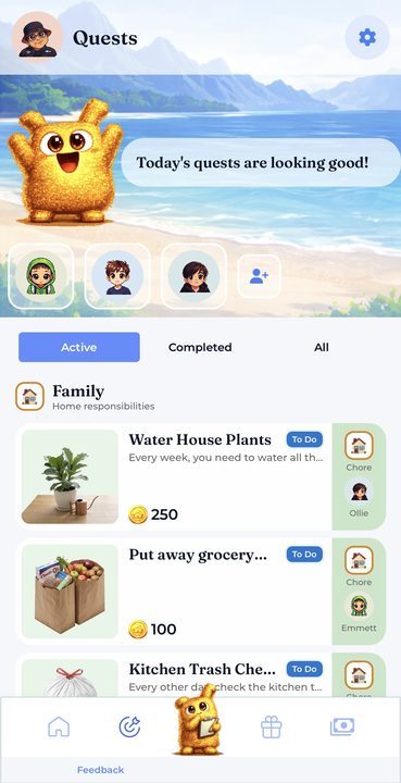 RiseOhana Quests screen
