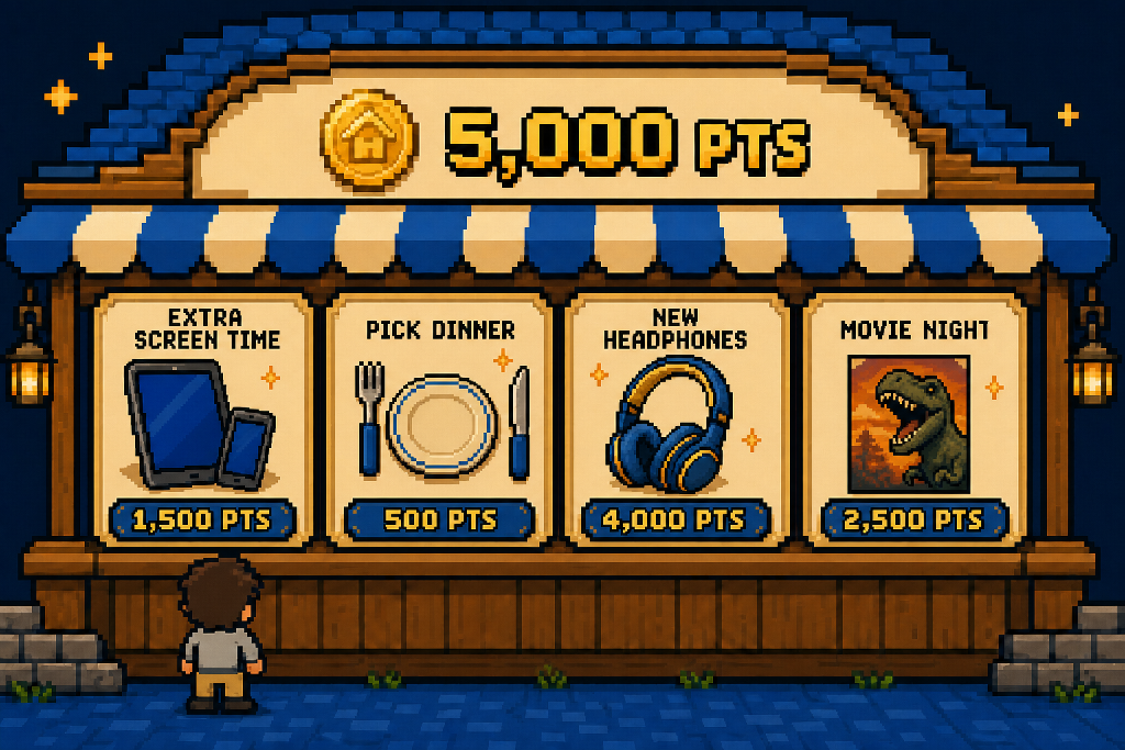 8-bit RiseOhana item shop with four family rewards